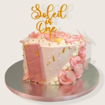 pink cake, butterflies, 1st birthday cake
